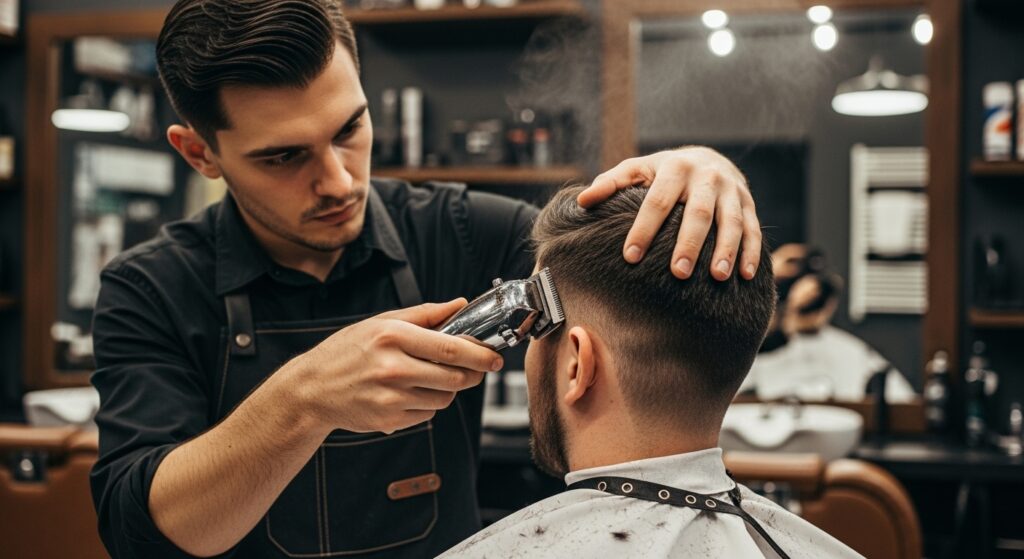  Sideburn edge up during haircut session.