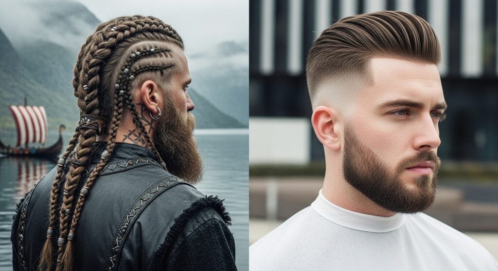 Comparison of Viking braid and modern fade haircut