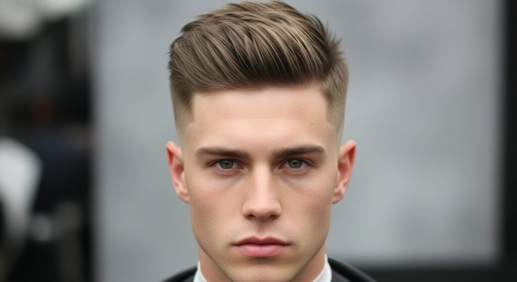 Mid fade haircut with textured top style
