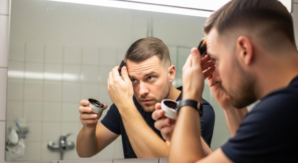  styling hair after a medium fade haircut)