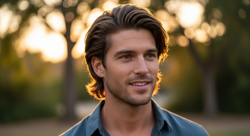 "Textured medium haircut for diamond face shape man"