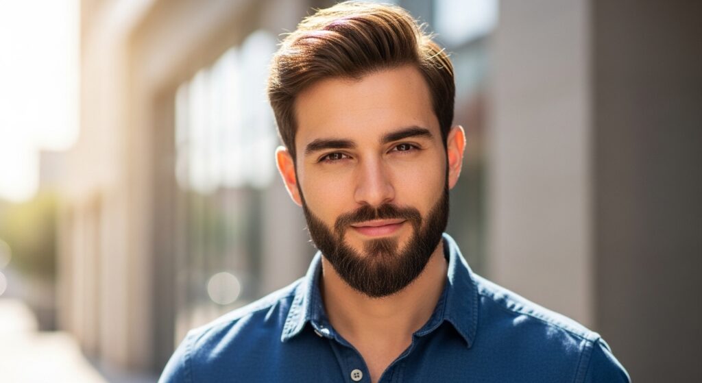 Short boxed beard balancing diamond face shape