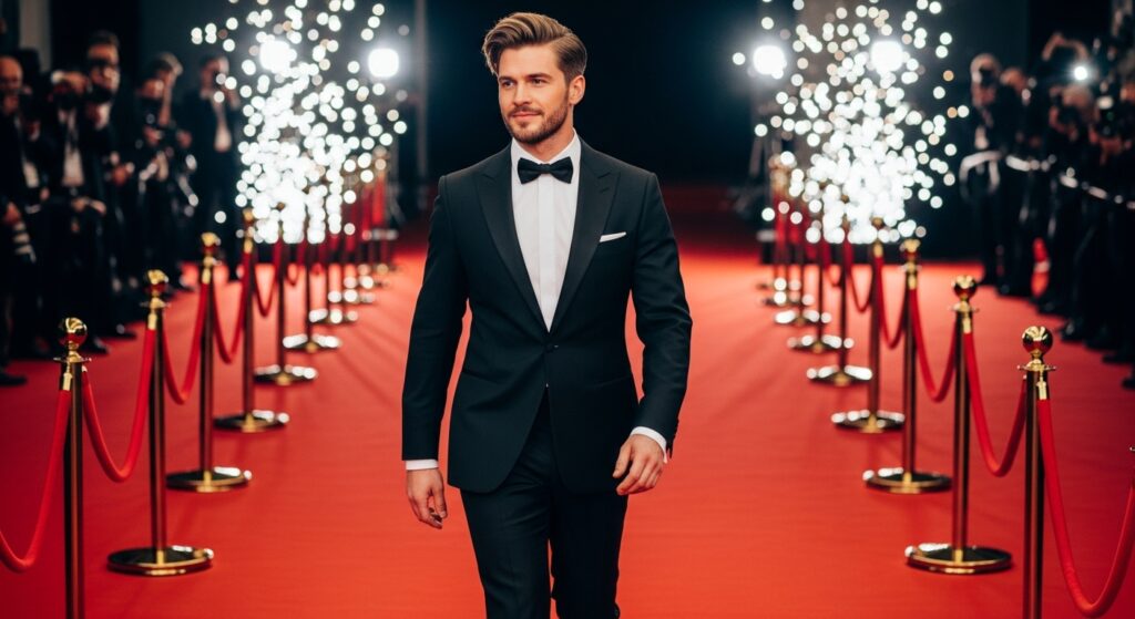Celebrity with trendy middle part haircut at the red carpet