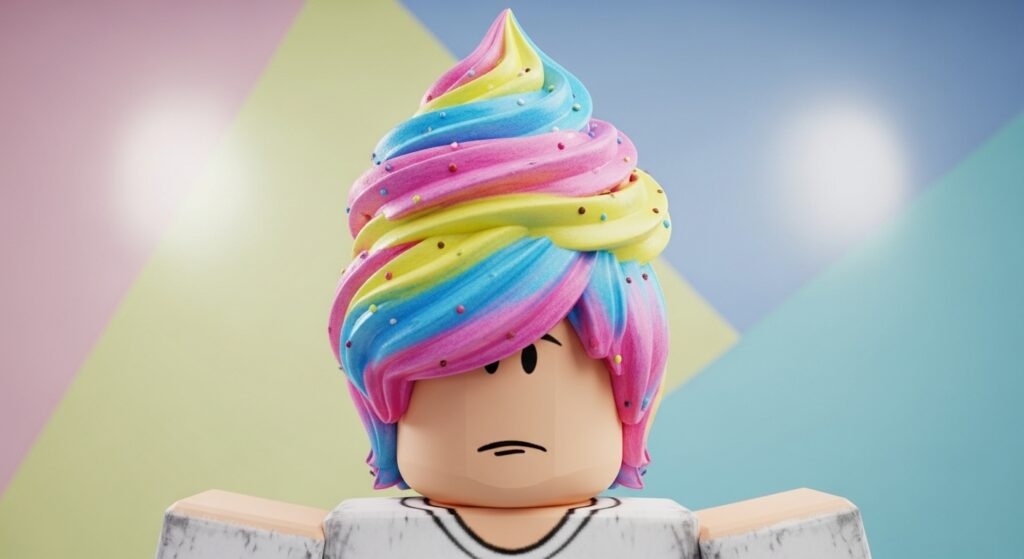 Roblox ice cream hair avatar with cone-shaped top