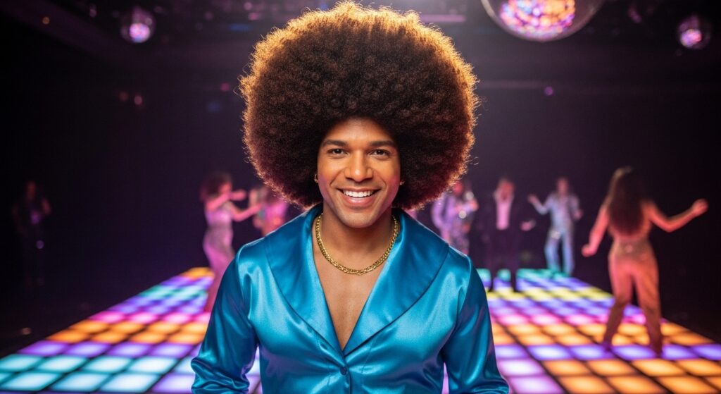 70s disco curls hairstyle.
